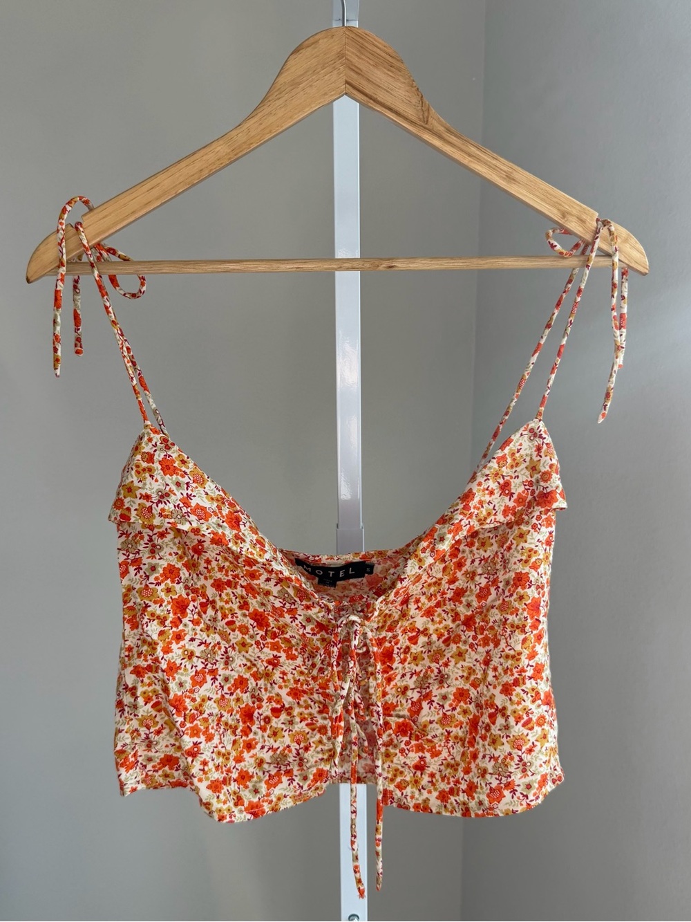 Motel Rocks Orange Floral Tie-Front Crop Top